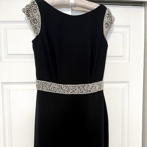 Pamella Roland Black Sheath Midi Cocktail Dress with Beaded Detail , NWT
